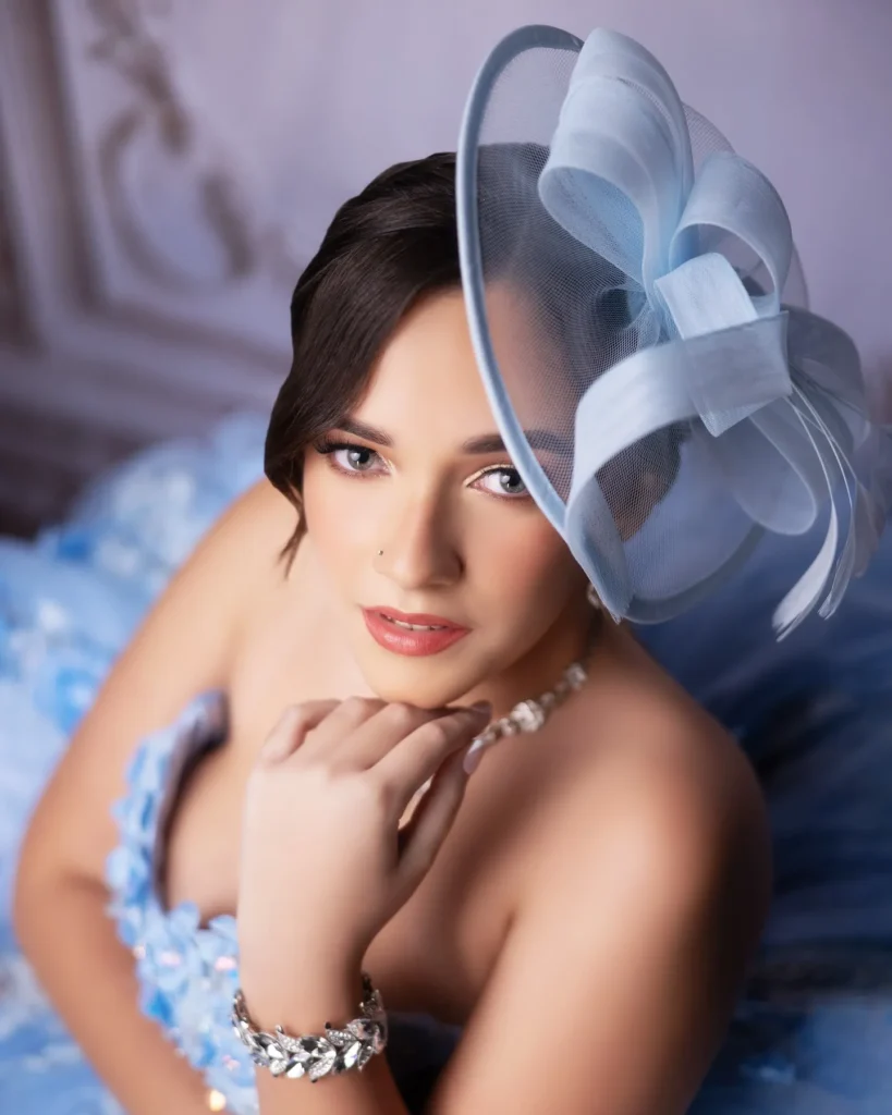 Soft blue quince dress with romantic silhouette