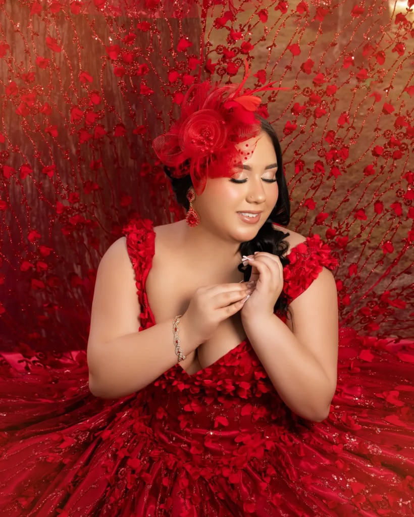 Simple red dress for elegant quinceañera