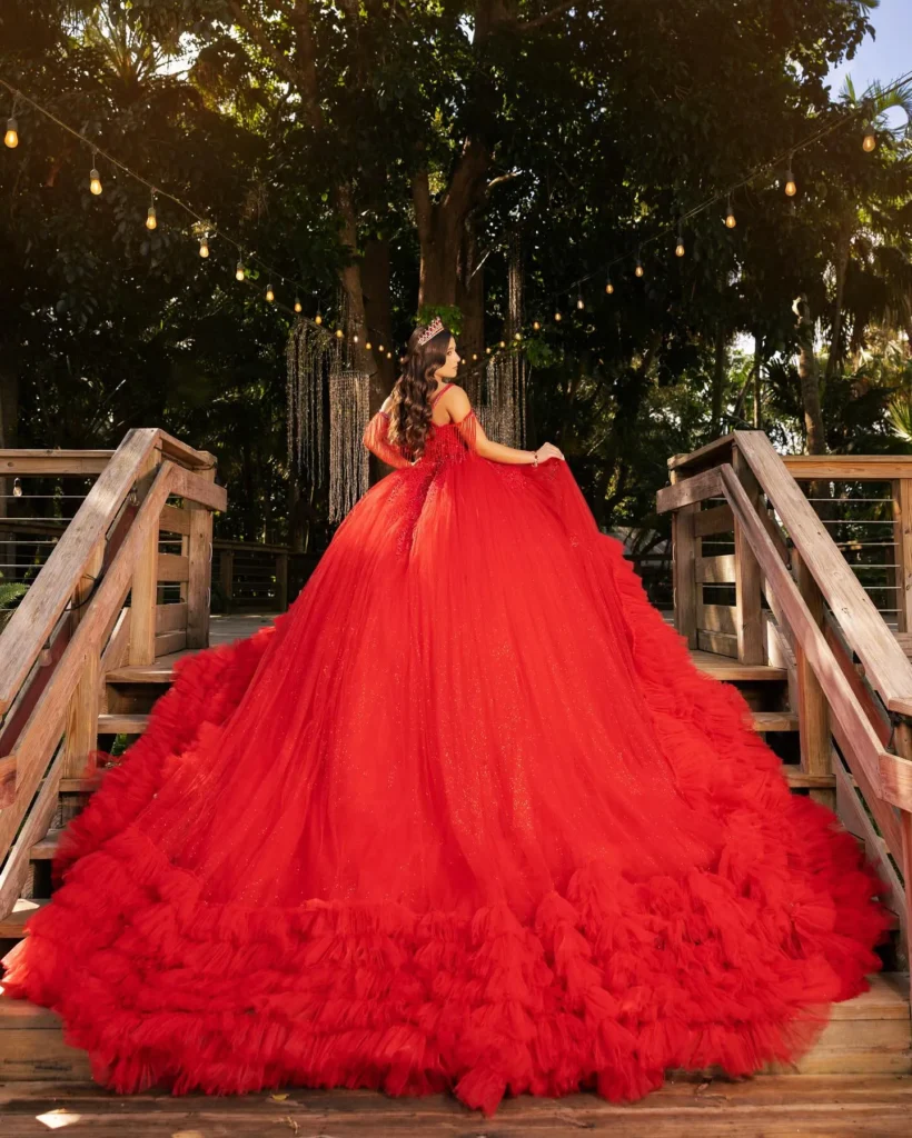 Glamorous red quinceañera dress for evening celebration